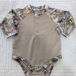 Bass Pro Shops Tan and Camo Baby Bodysuit